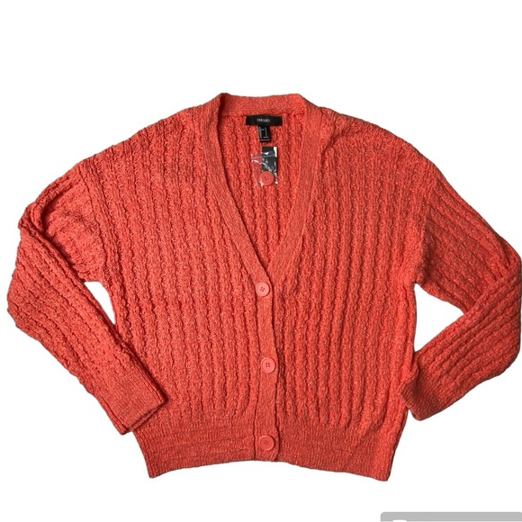 Forever 21 Cardigan Sweater Sz L orange - Picture 4 of 7